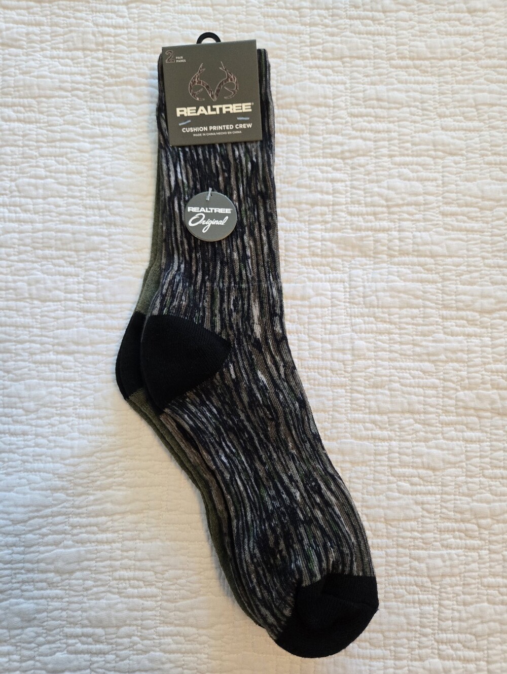 Realtree Original Men's Patterned Crew Socks in Black, Gray and Olive